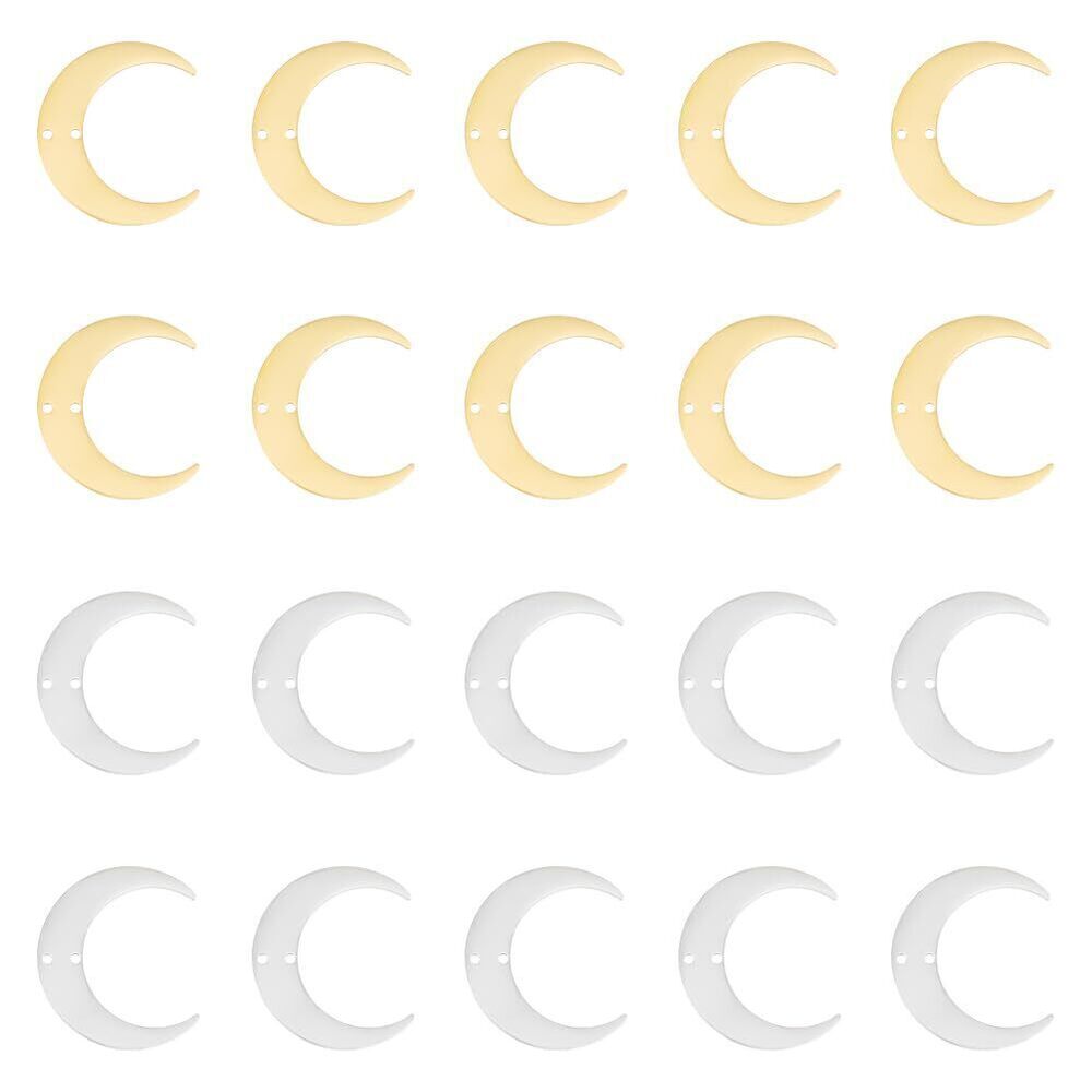 7657 20Pcs 2 Colors Stainless Steel 2-Loop Connector Charms Crescent Moon